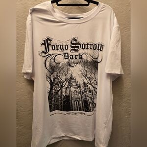 White Gothic Graphic T-Shirt “Forgo Sorrow Dark” Castle Print